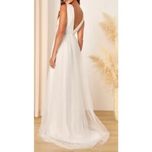 LULU'S XL White Heavenly Hues Tulle V-Neck Sleeveless A-Line Maxi Dress NEW b167